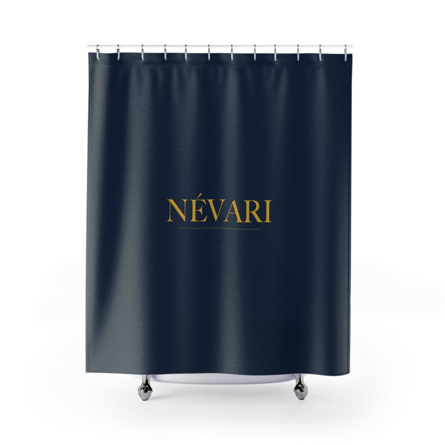 Elegant Navy Shower Curtain with Gold Névari